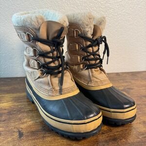 Sorel Girls 6 Caribou Black Wheat Leather Mid Calf Winter Boots LY1000-281